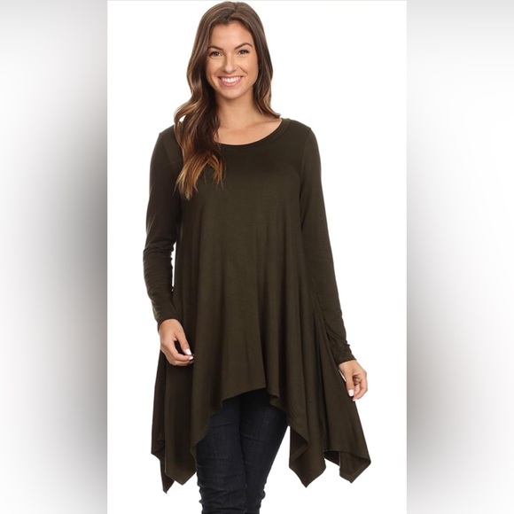 NWOT Reb & J 220 Women’s Olive Green Asymmetrical Dress Tunic Top Cover Up - Picture 5 of 8